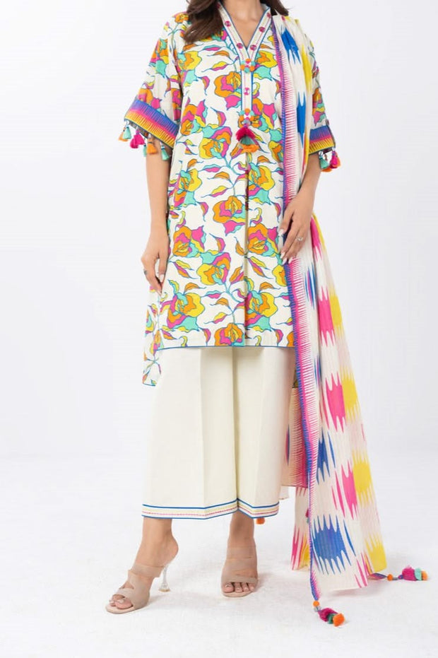 ALKARAM | Printed Lawn | 3 Piece | Unstitched | SS-12-25-1-CREAM