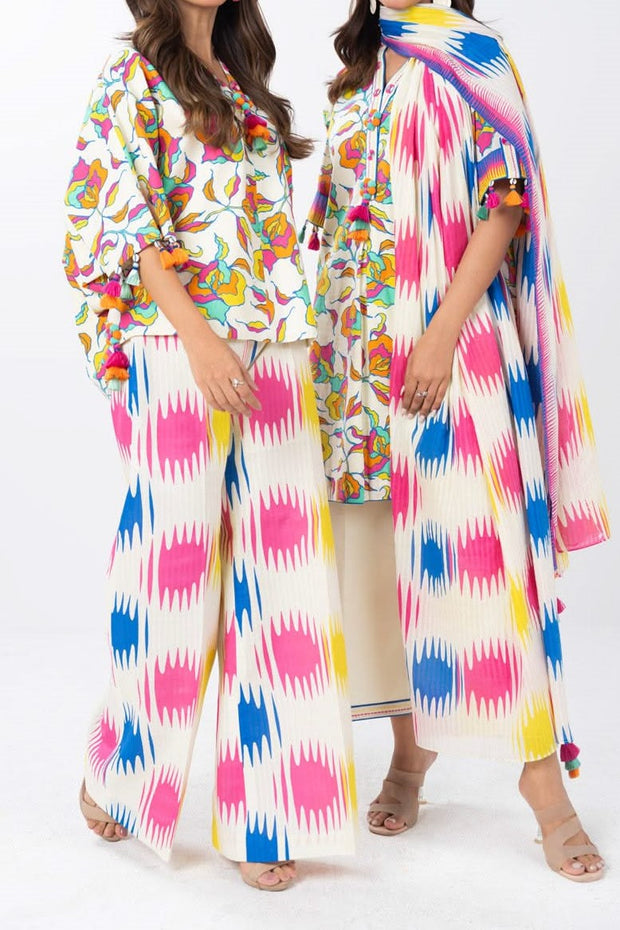 ALKARAM | Printed Lawn | 3 Piece | Unstitched | SS-12-25-1-CREAM