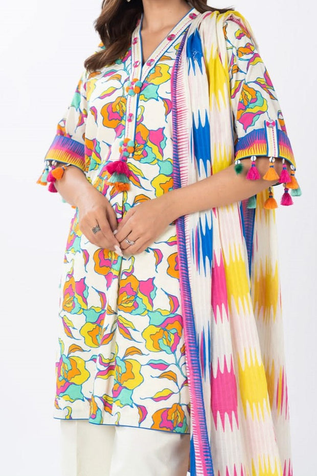 ALKARAM | Printed Lawn | 3 Piece | Unstitched | SS-12-25-1-CREAM