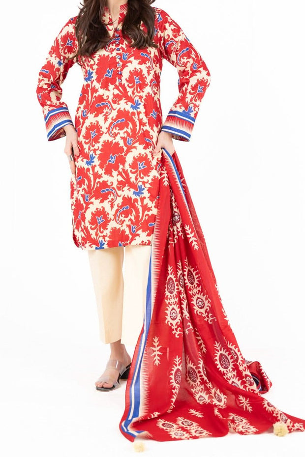 ALKARAM | Printed Lawn | 3 Piece | Unstitched | SS-22-25-1-RED