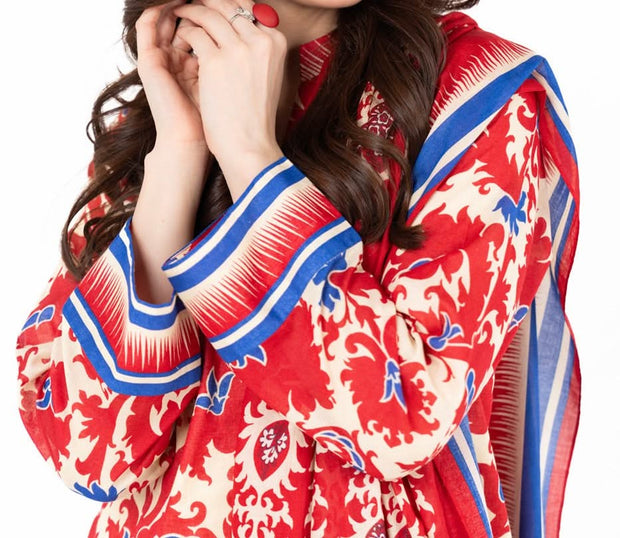 ALKARAM | Printed Lawn | 3 Piece | Unstitched | SS-22-25-1-RED