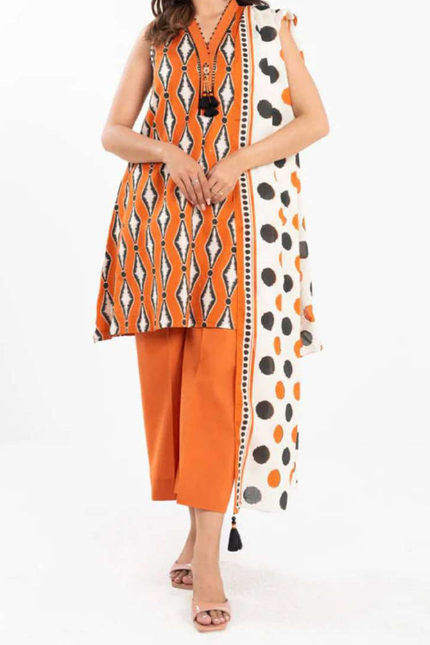 ALKARAM | Printed Lawn | 3 Piece | Unstitched | SS-23-25-1-RUST