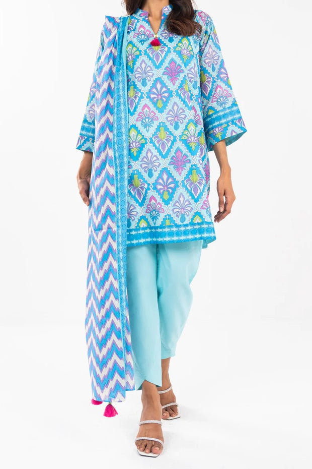 ALKARAM | Printed Lawn | 3 Piece | Unstitched | SS-29-25-1-BLUE