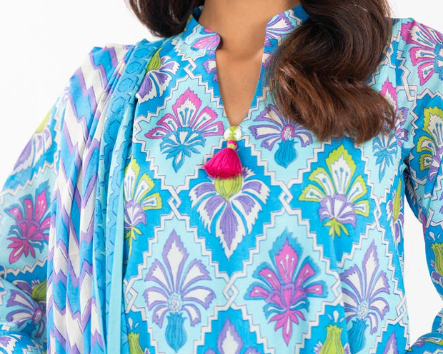 ALKARAM | Printed Lawn | 3 Piece | Unstitched | SS-29-25-1-BLUE