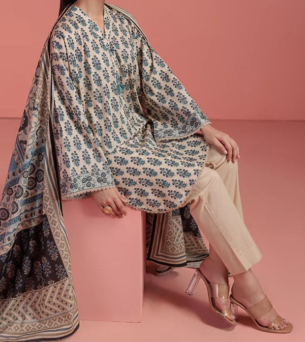 BONANZA SATRANGI | 3 Piece | Printed Lawn | Unstitched | WP3BS25MA12 Beige