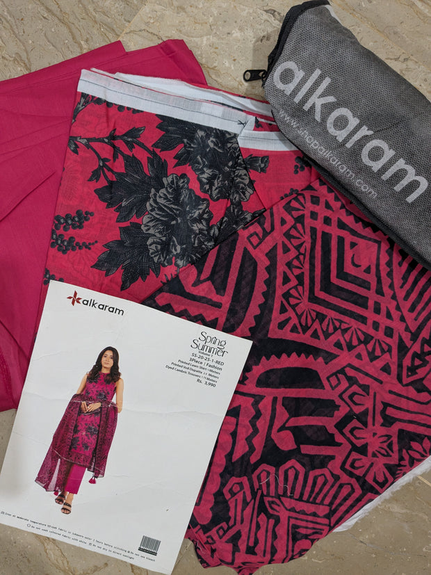 ALKARAM | Printed Lawn | 3 Piece | Unstitched | SS-20-25-1-RED